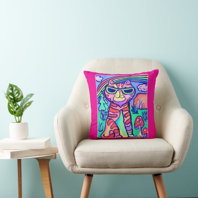 Neon Kat Koel Schilderij Pret Wilde Kunst Kussen (Stoel)