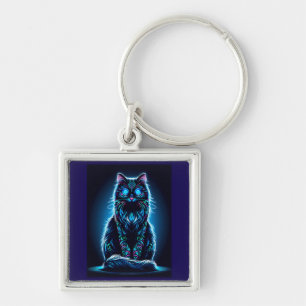 Neon Kat Levendig Achtergrond-97948 Sleutelhanger