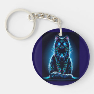 Neon Kat Levendige Achtergrond-97948 Sleutelhanger