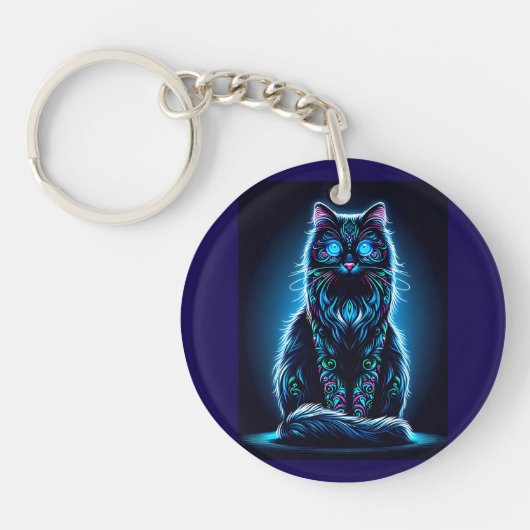 Neon Kat Levendige Achtergrond-97948 Sleutelhanger (Voorkant)
