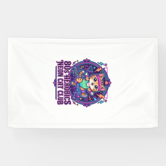 Neon Kat Ontwerp voor Liefhebbers van Grappige Kat Spandoek (Horizontaal)