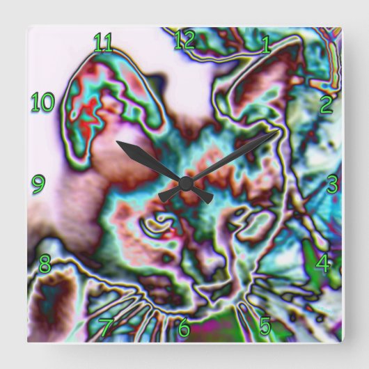 Neon Kat Vierkante Klok (Voorkant)