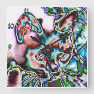 Neon Kat Vierkante Klok