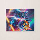 Neon katten met lasers regenboog kleuren katten legpuzzel (Horizontaal)