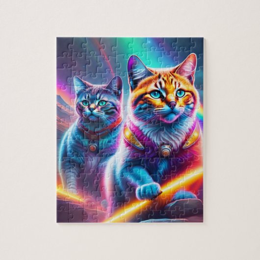Neon katten met lasers regenboog kleuren katten legpuzzel (Verticaal)