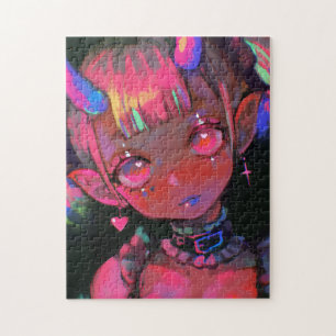 Neon Kawaii Demon Meisje Pastel Goth Legpuzzel
