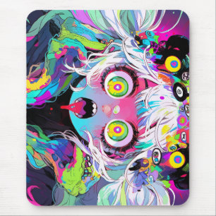Neon Kawaii Shockwave: psychedelische anime Muismat