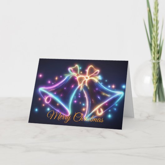 Neon Kerstbellen Feestdagen Kaart (Voorkant)