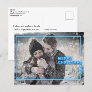 Neon Kerstblauw Foto  Feestdagenkaart