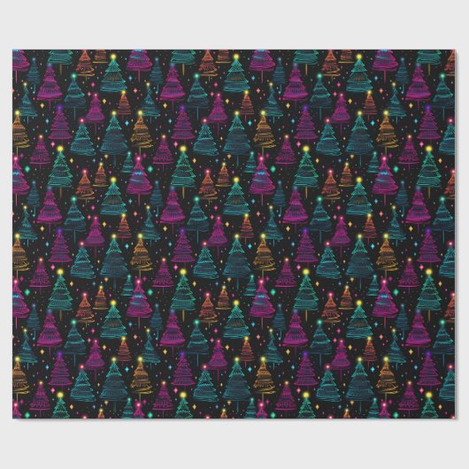 Neon kerstbomen cadeaupapier (Vlak)
