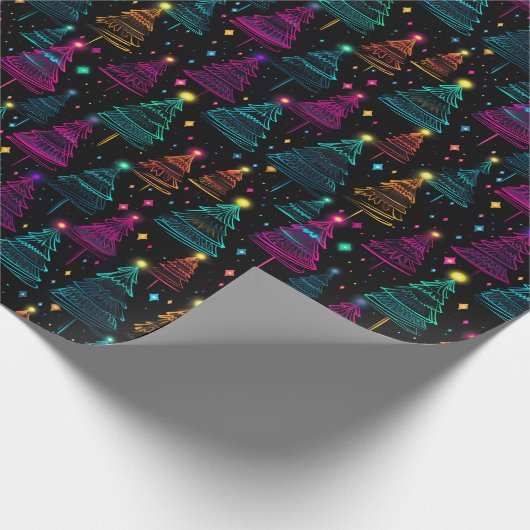 Neon kerstbomen cadeaupapier (Hoek)