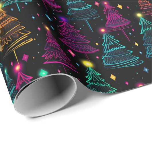 Neon kerstbomen cadeaupapier (Rol Hoek)