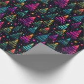 Neon kerstbomen cadeaupapier (Hoek)