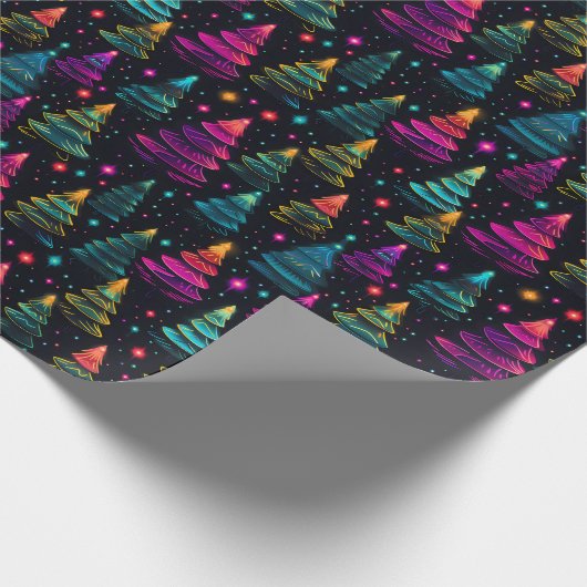 Neon kerstbomen cadeaupapier (Hoek)