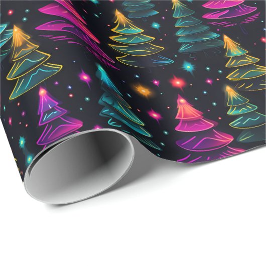 Neon kerstbomen cadeaupapier (Rol Hoek)