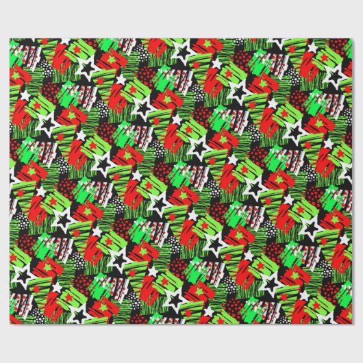 Neon kerstboom patroon inpakpapier (Vlak)