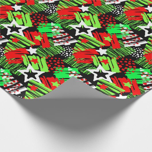 Neon kerstboom patroon inpakpapier (Hoek)