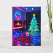 Neon Kerstboom Retro Futuristische Kerstkaart
