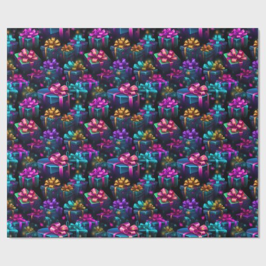 Neon kerstcadeaus cadeaupapier (Vlak)