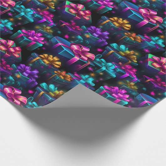 Neon kerstcadeaus cadeaupapier (Hoek)