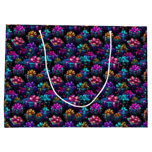 Neon kerstcadeaus groot cadeauzakje (Achterkant)