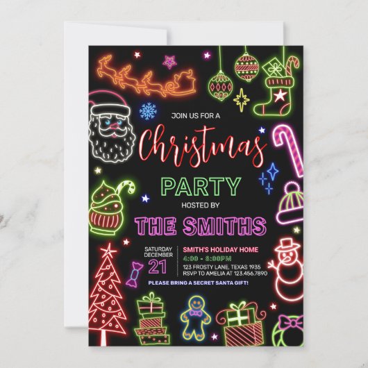 Neon Kerstfeest Kaart (Voorkant)