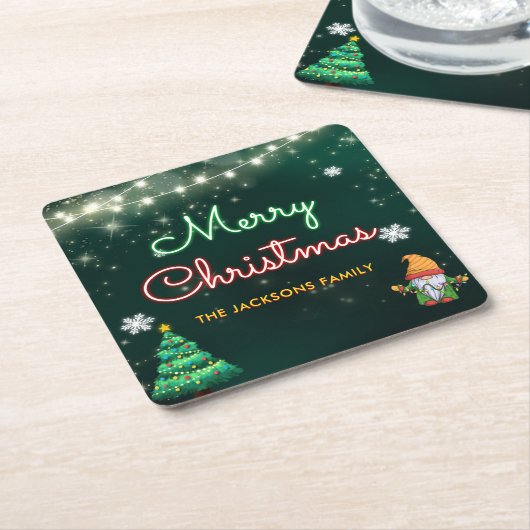 Neon kerstfeest kartonnen onderzetters (Schuin)