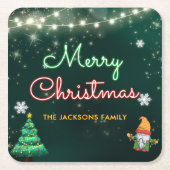 Neon kerstfeest kartonnen onderzetters (Voorkant)