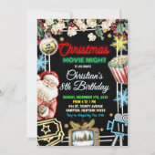 Neon Kerstfilm Night Kids Verjaardagsfeest Kaart (Voorkant)