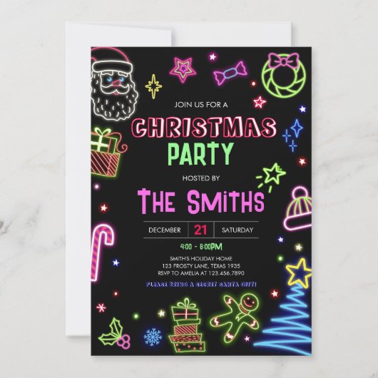 Neon Kerstman Modern Kerstfeest Kaart (Voorkant)