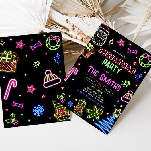Neon Kerstman Modern Kerstfeest Kaart