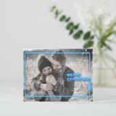 Neon Kerstmis Blauwe Foto Feestdagenkaart (Staand voorkant)