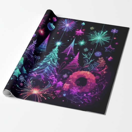 Neon Kerstmis Cadeaupapier (Uitgerold)