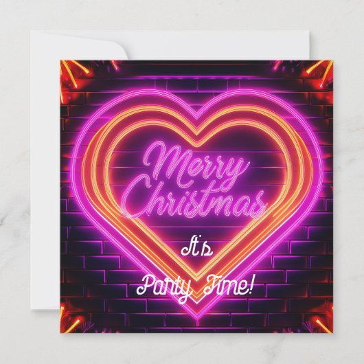 Neon Kerstmis Feest Kaart (Voorkant)