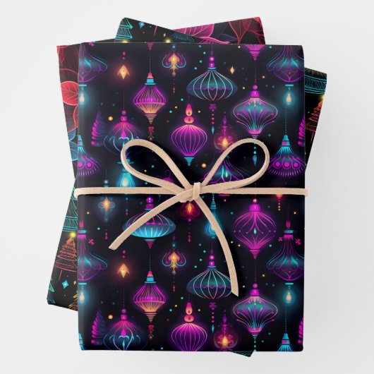 Neon Kerstmis Inpakpapier Vel (In situ)