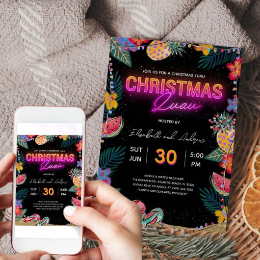 Neon Kerstmis Luau Party Invitation Card Kaart