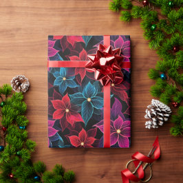 Neon Kerstmis Poinsettias Cadeaupapier