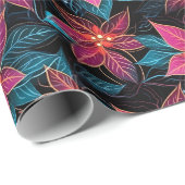 Neon Kerstmis Poinsettias Cadeaupapier (Rol Hoek)