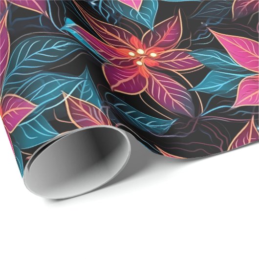 Neon Kerstmis Poinsettias Cadeaupapier (Rol Hoek)