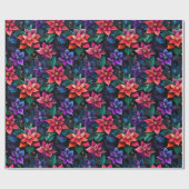 Neon Kerstmis Poinsettias Cadeaupapier (Vlak)