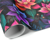 Neon Kerstmis Poinsettias Cadeaupapier (Rol Hoek)