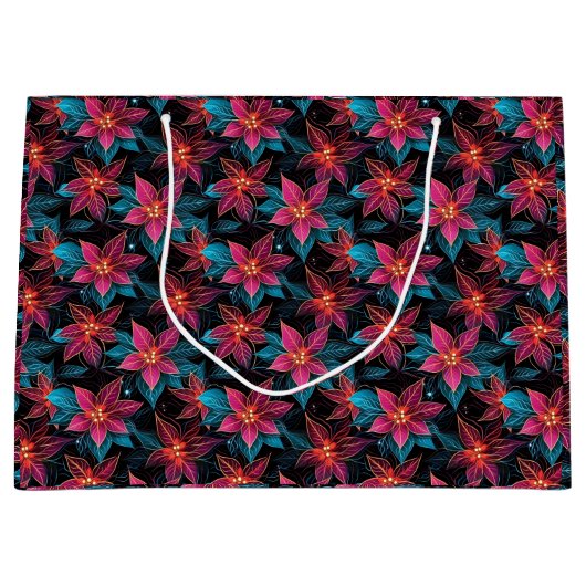 Neon Kerstmis Poinsettias Groot Cadeauzakje (Voorkant)