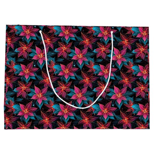 Neon Kerstmis Poinsettias Groot Cadeauzakje (Achterkant)