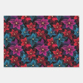 Neon Kerstmis Poinsettias Inpakpapier Vel (Voorkant 2)