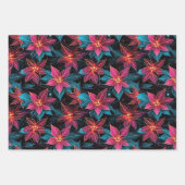 Neon Kerstmis Poinsettias Inpakpapier Vel (Voorkant)