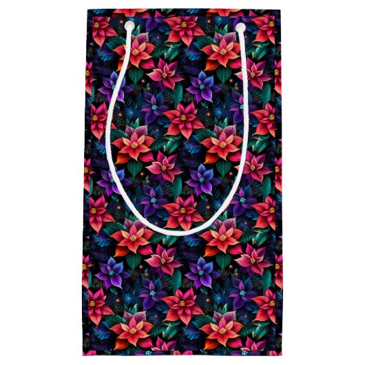 Neon Kerstmis Poinsettias Klein Cadeauzakje (Voorkant)