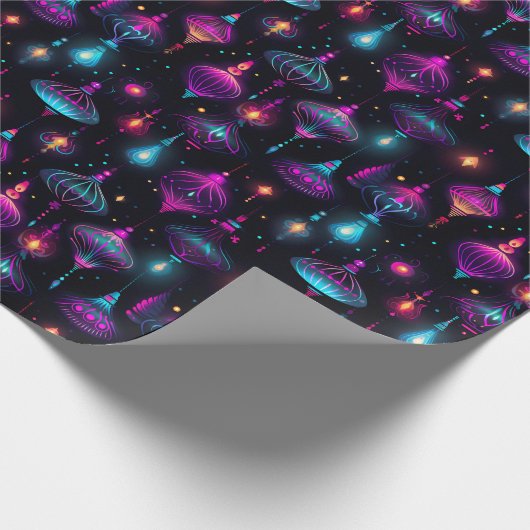 Neon kerstversieringen cadeaupapier (Hoek)