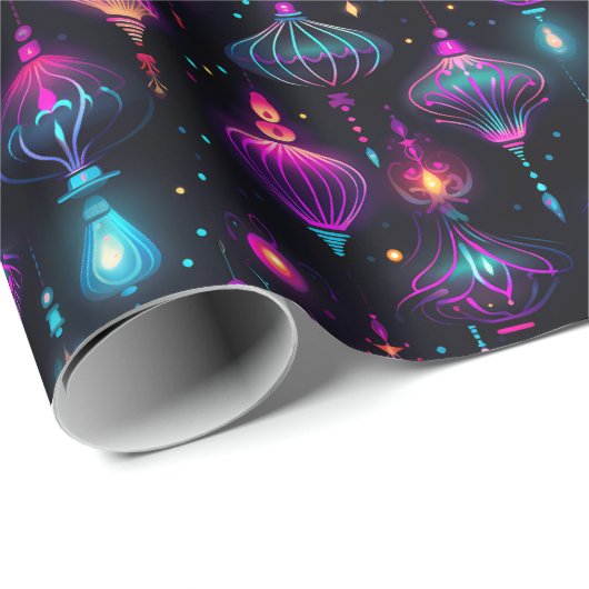 Neon kerstversieringen cadeaupapier (Rol Hoek)