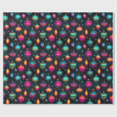 Neon kerstversieringen cadeaupapier (Vlak)