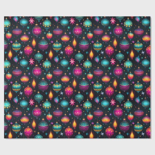 Neon kerstversieringen cadeaupapier (Vlak)